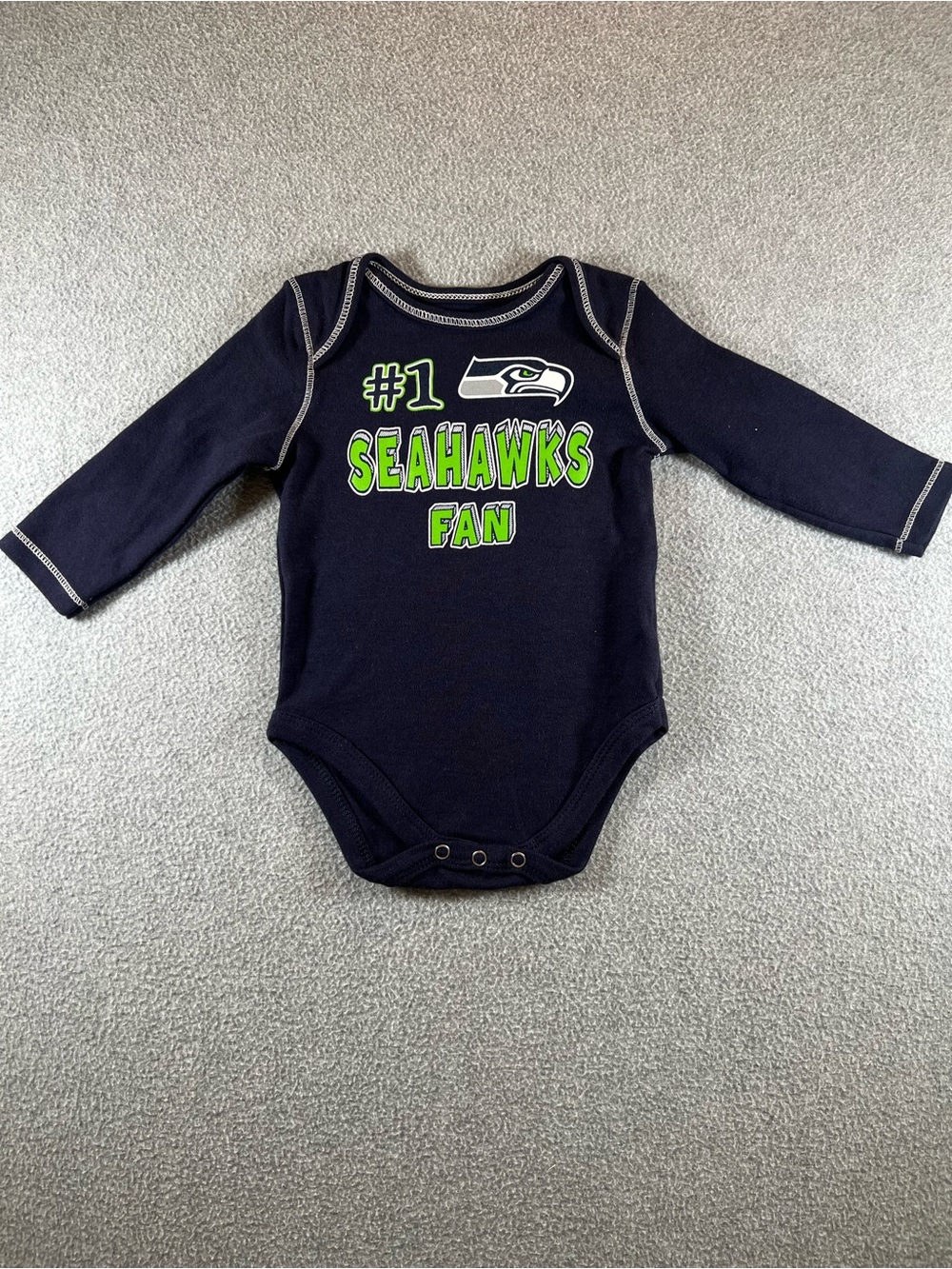 NFL Seattle Seahawks #1 Fan Baby Bodysuit 3-6M Long Sleeve Navy Shirt